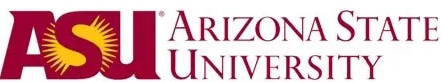 ASU logo with a gold sunburst inside red letters, followed by the words “Arizona State University” in maroon text on a white background.